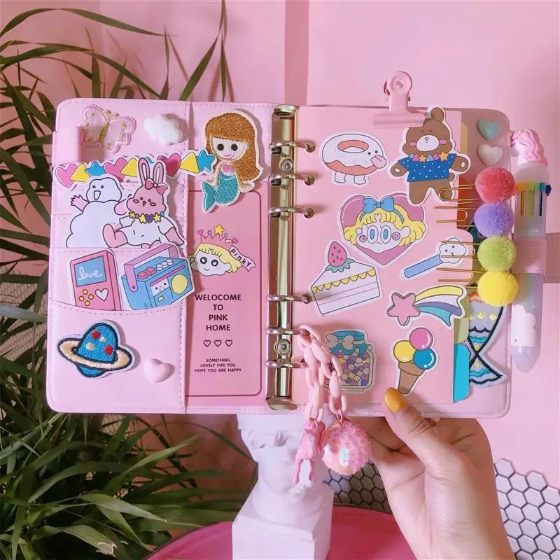

Pink Teenage Girl Notebook INS Popular Travel Book Pu Leather Exterior Creative School Supplies Hand Account Notebook Stationery