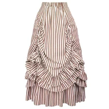 Ретро Винтаж Готический стиль Макси юбка длинные вечерние Клубные стимпанк рюшами дизайн черный и белый в полоску суета юбки для женщин