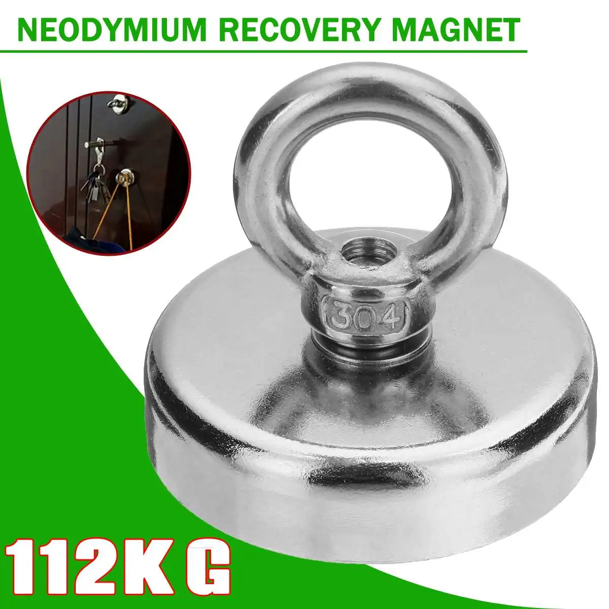 

112kg 60mm Neodymium Recovery Salvage Magnet Pot Metal Detector Treasure Hunting Hook Deep Sea Fishing Equipment Holder w/Ring