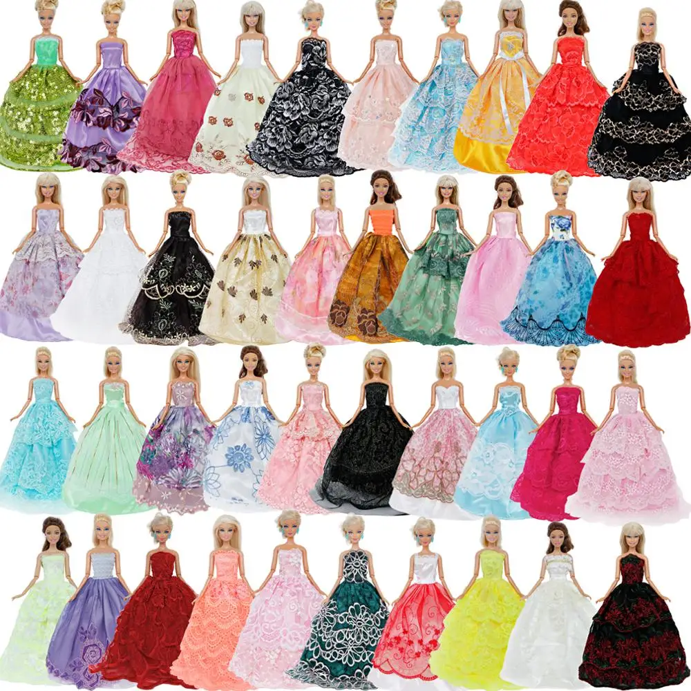 1 x Random Handmade Lace Wedding Dress Evening Party Ball Gown Dollhouse Accessories Princess Clothes for Barbie Doll Lot Style