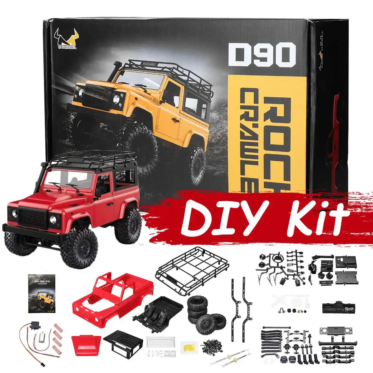 

RC Car DIY Kit D90 1/12 2.4G 4WD Off-road Military Truck Buggy Toy LED Lights Red Yellow Green Model Handmaking Electronic