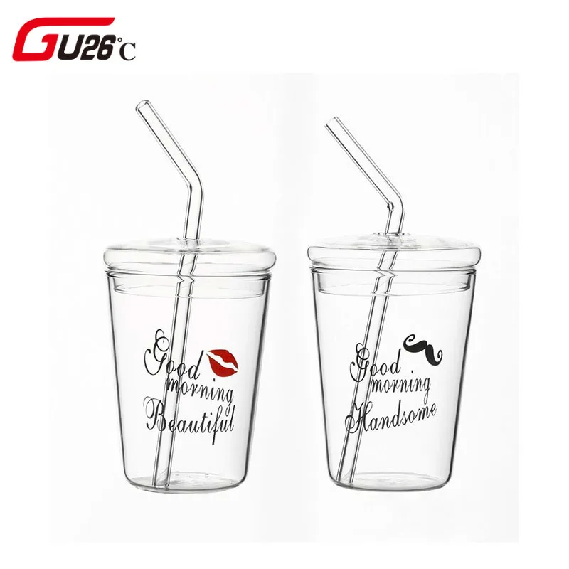 

Transparent Glass Cup With Straw Chic Modern Nordic High Temperature Coffee Milk Tea Juice Cups For Home Breakfast Party