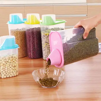 

Cereal Container with Pour Spout Measuring Cup Plastic Clear Food Saver Airtight Watertight Cereal Keeper Food Storage