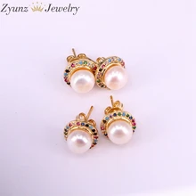 10 пар в комплекте; ZYZ336-7846 золотая, радужная круглые, с цирконом перламутровые сережки-гвоздики, Ухо Стад Серьги ювелирные украшения подарок для Для женщин