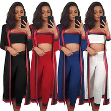 Women Set Suits Spring Summer Red And Green Strape Stitching Wrapped Chest Tights 3 pieces Contigt Sets 5536 628