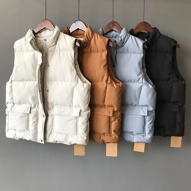 Gilets Manteaux Solide Parkas Hiver marron Décontractés Noir Femmes Gilet Montant 2018 Court Amples blanc bleu Manches Épaississement Automne Col Nouvelles Sans xZ7ZXqv