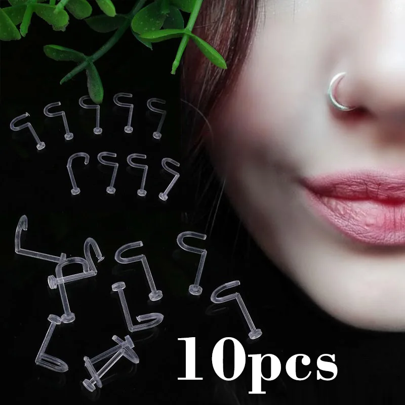 

10pcs/lot Flexible Acrylic Transparent Nose Open Hoop Earring Body Piercings Invisible Nose Studs Women Men Jewelry
