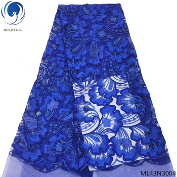 

BEAUTIFICAL blue african lace fabric velvet lace wedding fabric french net lace fabric 5 yards/lot african net laces ML43N30