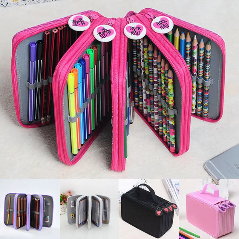 

72 Slots Colored Pencil Case PU Leather Pencil Holder Sleeve Pen Organizer Storage Bags