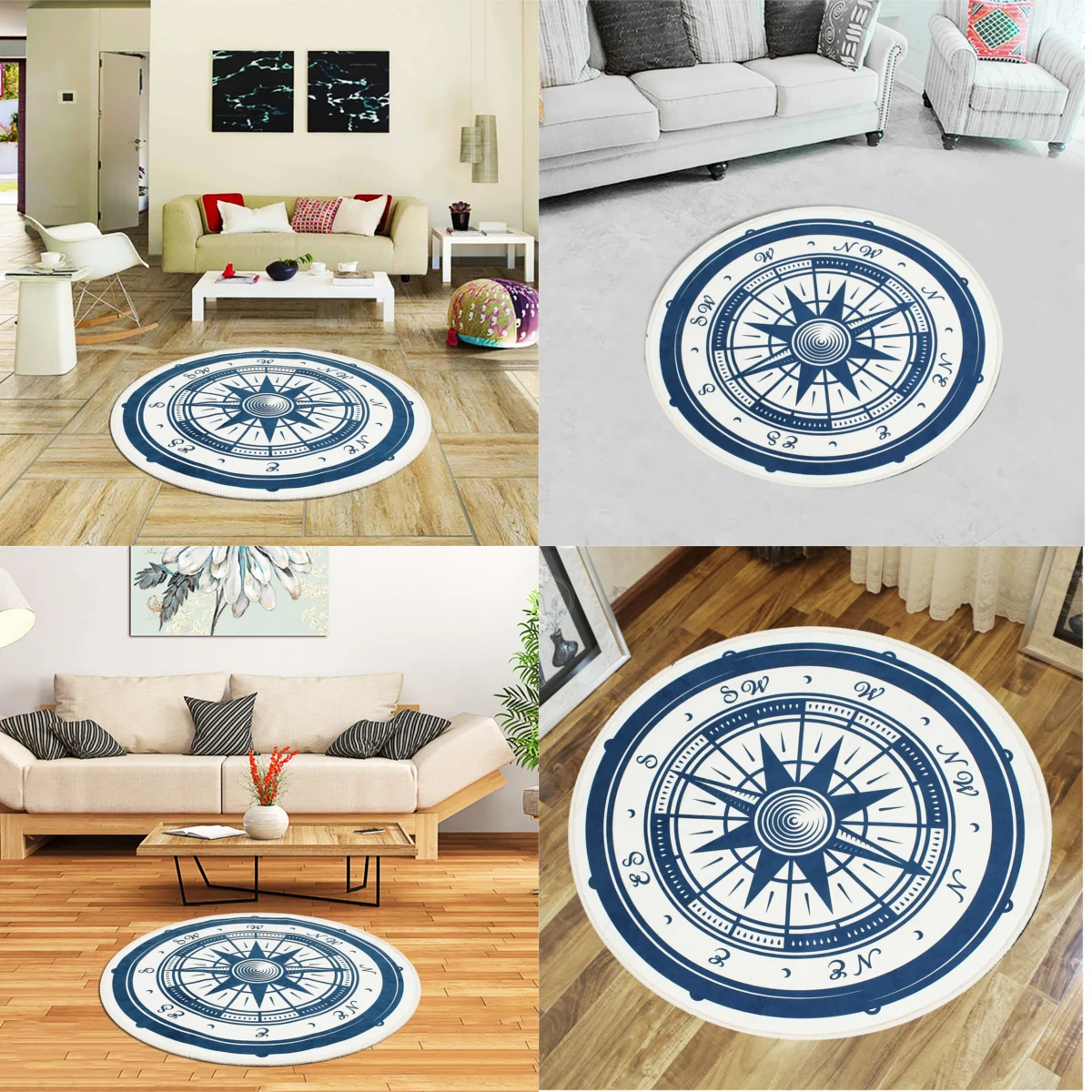 

Home Textile Round Door Mat Floor Mat Vintage Nautical Anti Slip Polyester Carpet For Children Bathroom Livingroom Outdoor Rug