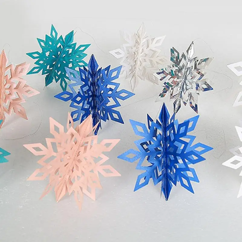6pcs Large Frozen Party Supplies Silver Snowflake Shape Paper Garland Scene New Year Decor Christmas Wedding Decoration