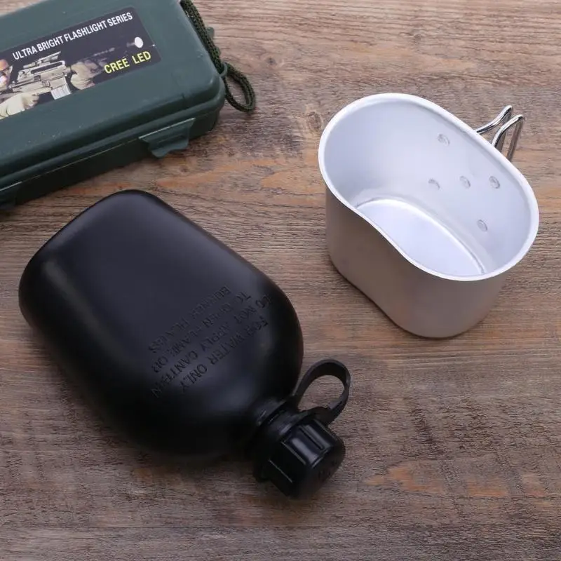 Pesado cubierta ejército botella de agua de aluminio taza nos 1L cantina militar Camping senderismo supervivencia hervidor de agua al aire libre vajilla nueva