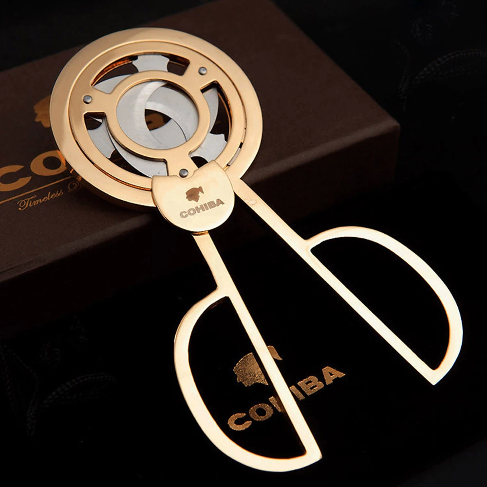 24Ct Gold Plated Metal Cohiba Cigar Cutter Pocket Guillotine Gift Boxed 24k