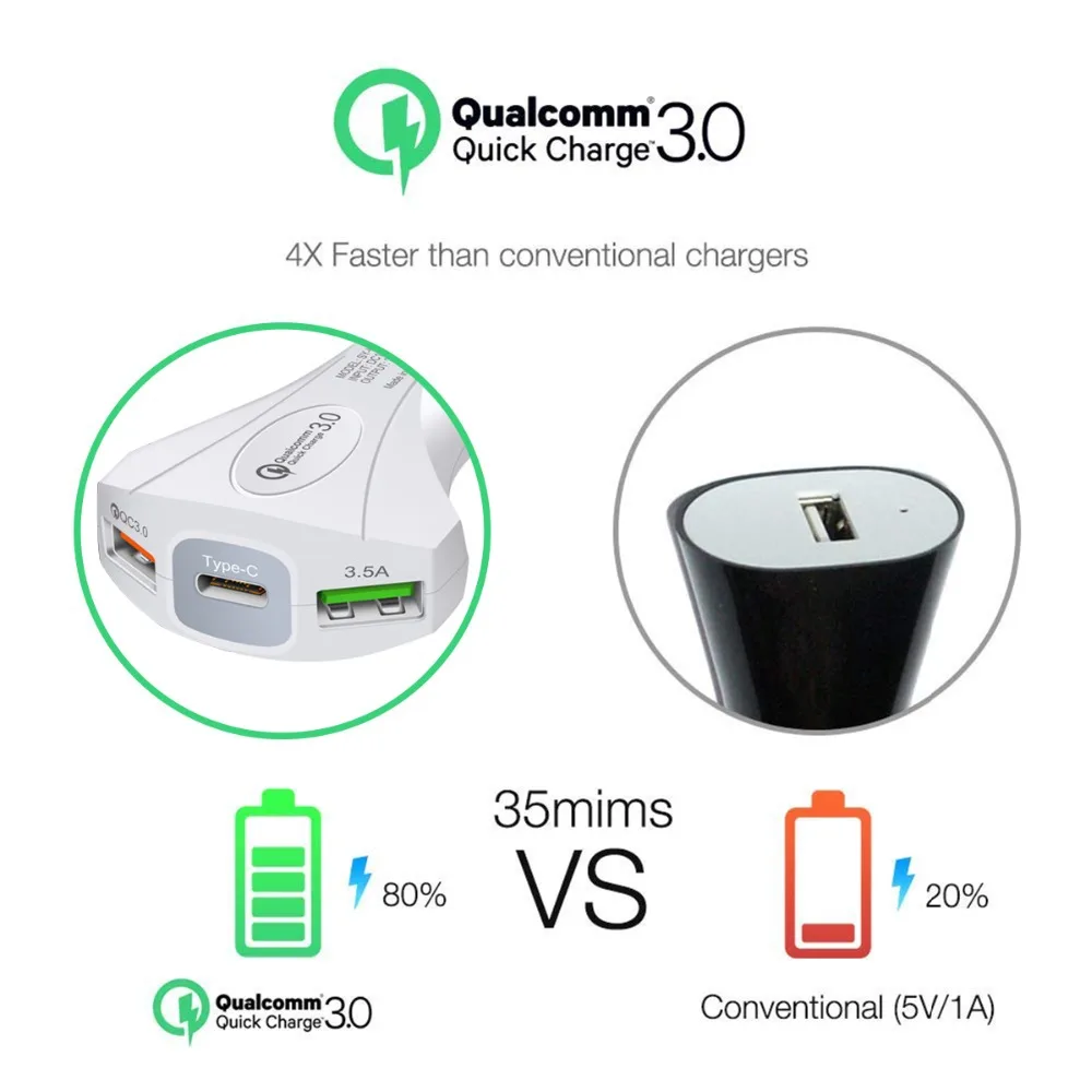 Автомобильное зарядное устройство SOONHUA QC 3 0 40 Вт 7 А два USB порта с Type C быстрая