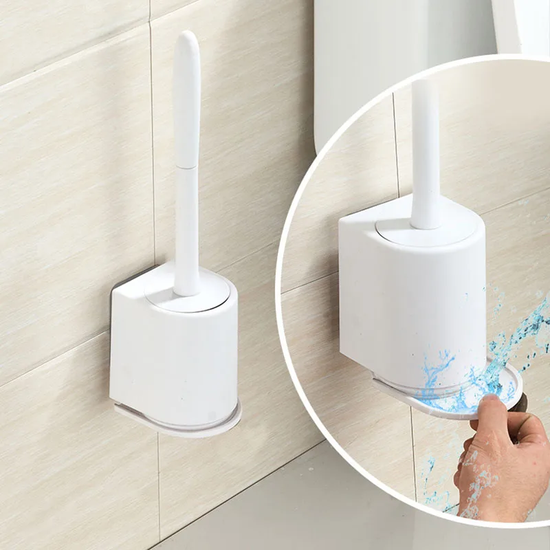 

2 Pcs TPR Material Concise Toilet Brush Set 360 Angle Omnidirectional Cleaning Hanging The Wall Without Punching Design Fit Hand