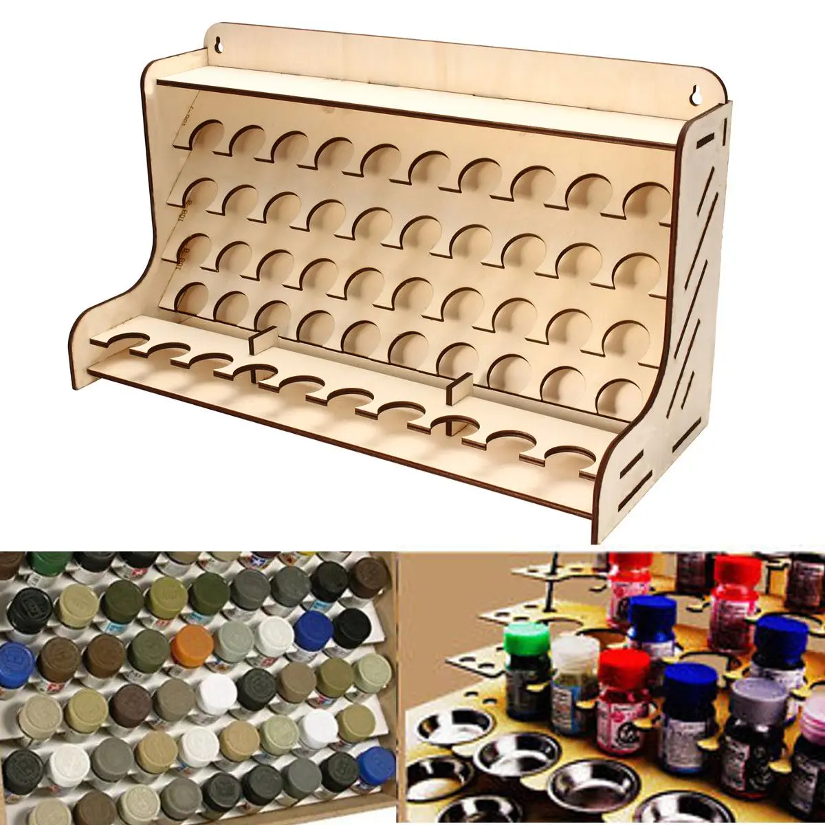 New Wooden Storage Rack For 50 Acrylic Tamiya Paint Mr Hobby Brush Color Plate 