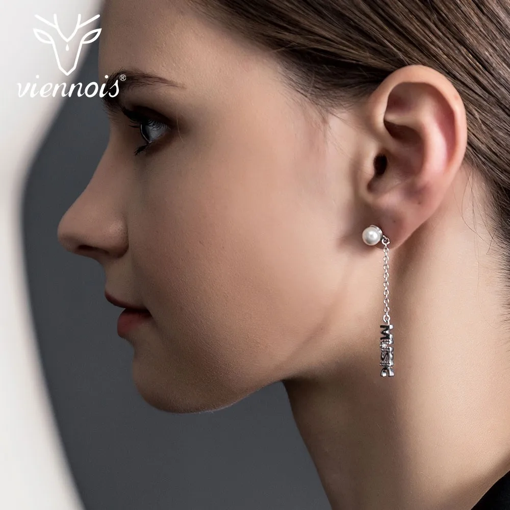 

Viennois Silver Color Drop Earrings for Women Irregular Stud Music Simulated-pearl Crystal Earrings Female Jewelry 2019