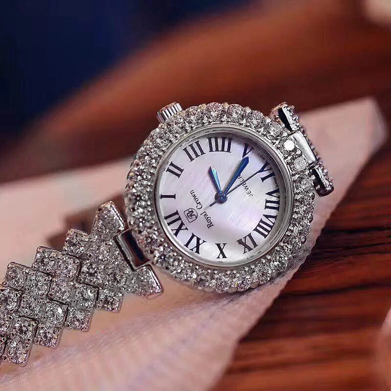 Роскошные ювелирные изделия женские часы изысканные модные часы зубец Установка Браслет Стразы позолоченный подарок для девочки Королевская корона коробка
