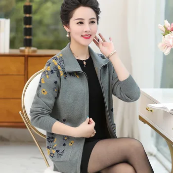 

Casual Women Spring Autumn Zipper Cardigan Crochet Knitted Sweaters Coat Turn-down Collar Jumper Cardigans Tops Plus Size