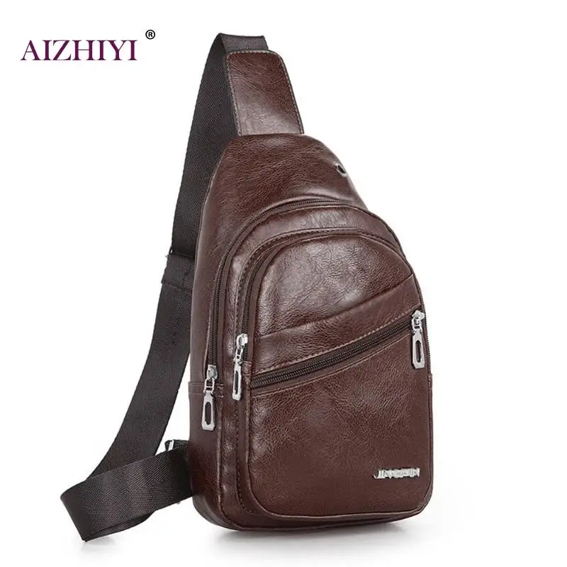 

2019 New Male Simple Solid Color PU Leather Shoulder Waist Belt Packs Sports Men Fashion Zipper Casual Crossbody Chest Bags