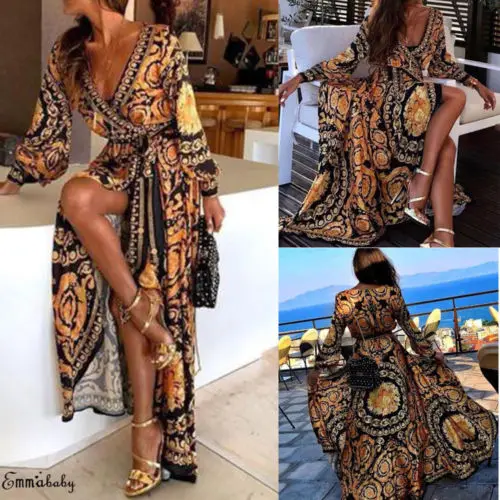 

Plus Size Womens Boho Long Maxi Dress Loose Beach Holiday Casual Summer Sundress