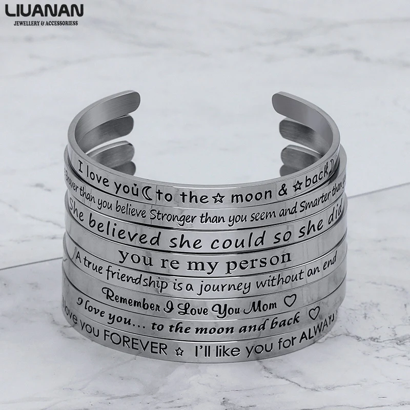 

30pcs/lot Custom Cuff Bracelet Engraved Quote Bangle Stainless Steel Wholesale Jewelry Silver, Gold, Rose Gold