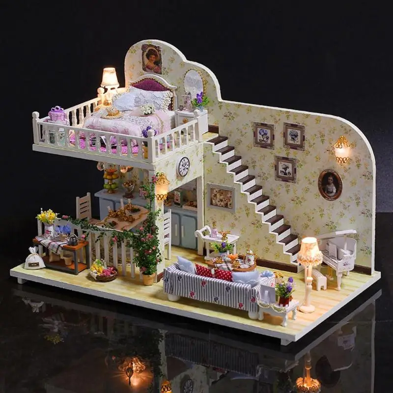 

Wooden DIY Dollhouse Model Miniature Furniture Doll House Village Assemble Kit Toys Handicraft Assembly Building House Toy Gifts