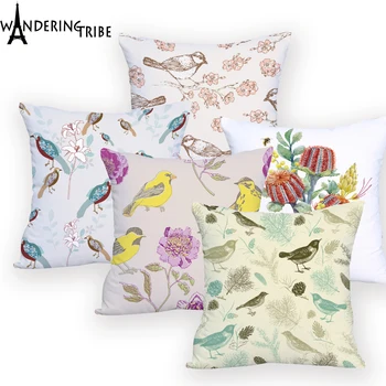 

Vintage Flower Polyester Cushion Decorative Living Room Kids Cushion Cover Flower Bird Pillow Cover Sofa New Variety