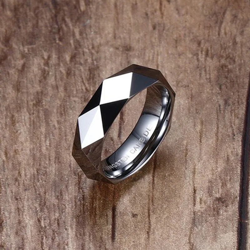 

Stylish Mens Tungsten Carbide Rings Faceted Wedding Band For Men High Polished Beveled Edge Comfort Fit Silver Rose Gold Tone