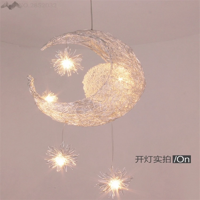 

modern Novelty Kid Children Room Light with Modern Pendant Light Lamp for Home Bedroom Living Room Moon Star Wicker Lamp