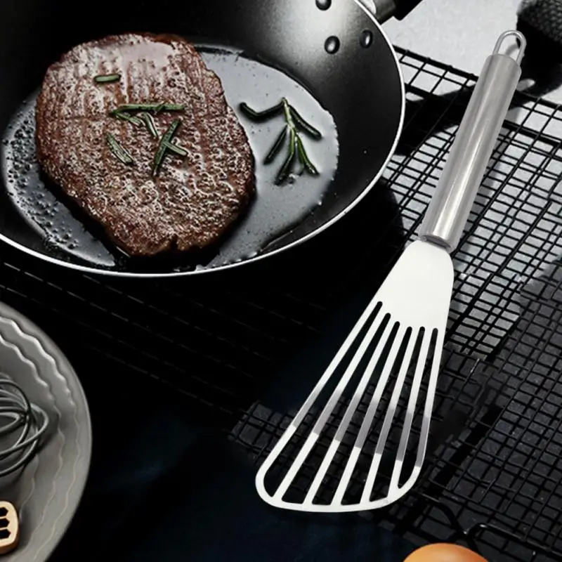 

2019 New Stainless Steel Slotted Turner Spatula Heat Resistant Non-stick Fish Frying Kitchen Tool High Quality