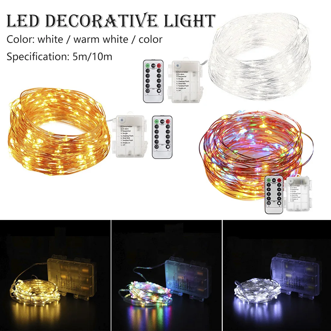 buy 5 10M Waterproof Remote Control Fairy Lights Decoration 8 Mode Timer String Copper Wire Christmas Battery Operated LED Light