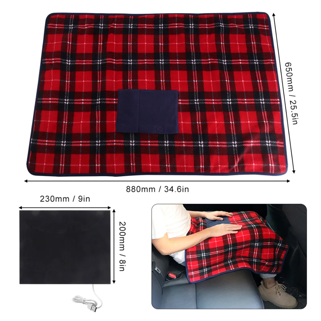 

88*65cm USB Electric Heated Blanket Car Home Office Use Winter Warm Blanket Cover Heater Portable Winter Warming Heated Carpet