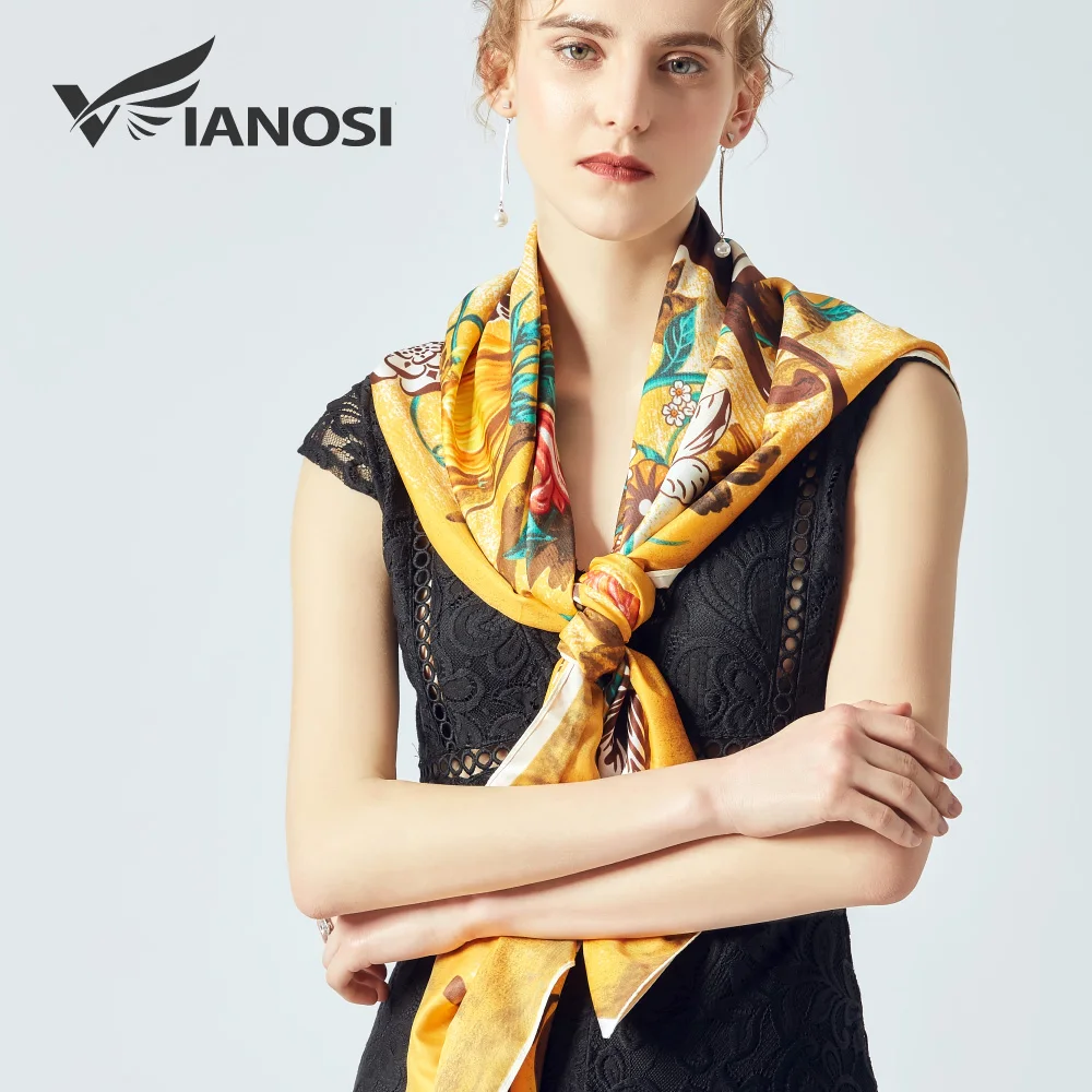  [VIANOSI] 2019 Square scarf female silk luxury brand handkerchief fashion shawls big size scarves f