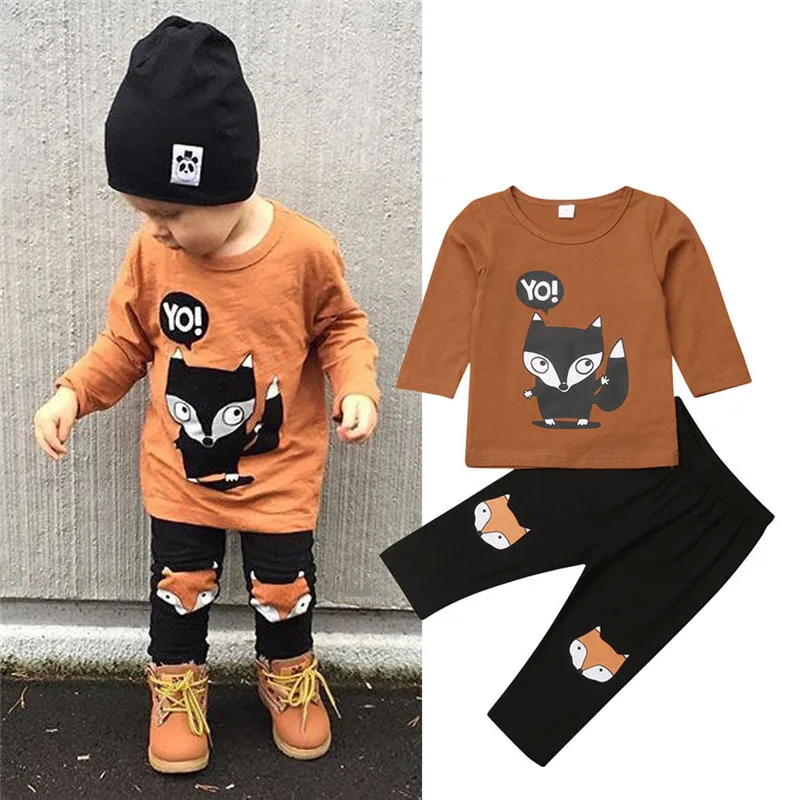 

Casual Toddler Kids Baby Boy Cotton 2Pcs Sets Long Sleeve Cute Print Tops Long Pencil Pants Outfits Fall Kids Boy Clothes 12M-4Y