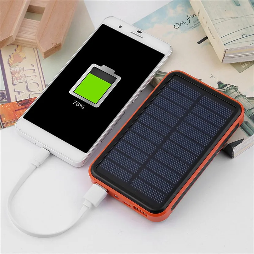 

Super Thin Large Capacity Waterproof Portable Solar Power Bank Dual USB Solar Charger For Mobile Phones Compact Lightweight