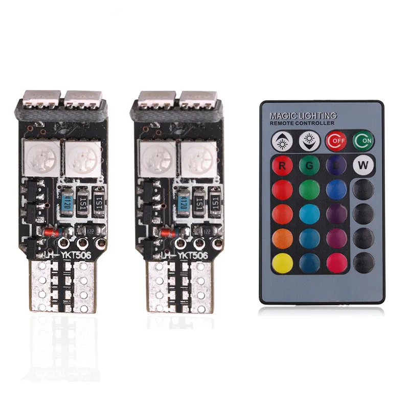 

2Pcs RGB T10 6smd 5050 led headlight Car Light W5w 194 Error Bulbs Wedge Lamp led headlight with remote control