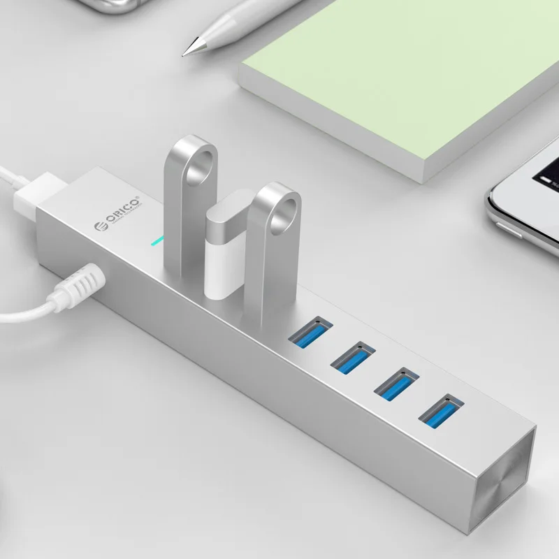 ORICO ASH7-U3 Aluminum 7 Ports USB3.0 HUB Super Speed 5Gbps for MAC Laptop Desktop Computer Peripherals Usb Power Adapter Silver