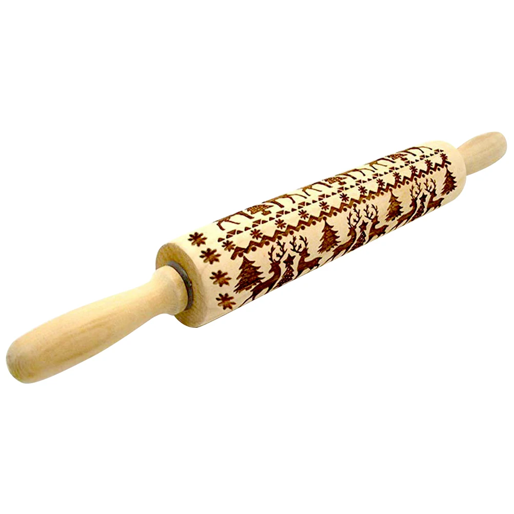 Christmas Rolling Pin Engraved Carved Wood Embossed Rolling Pin Kitchen
