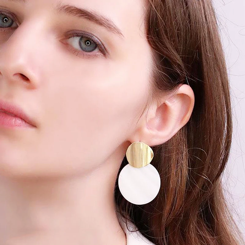 

2019 new Charming Shell Earrings Metal For Women Fashion Round silver golden Bohemian Drop Earrings