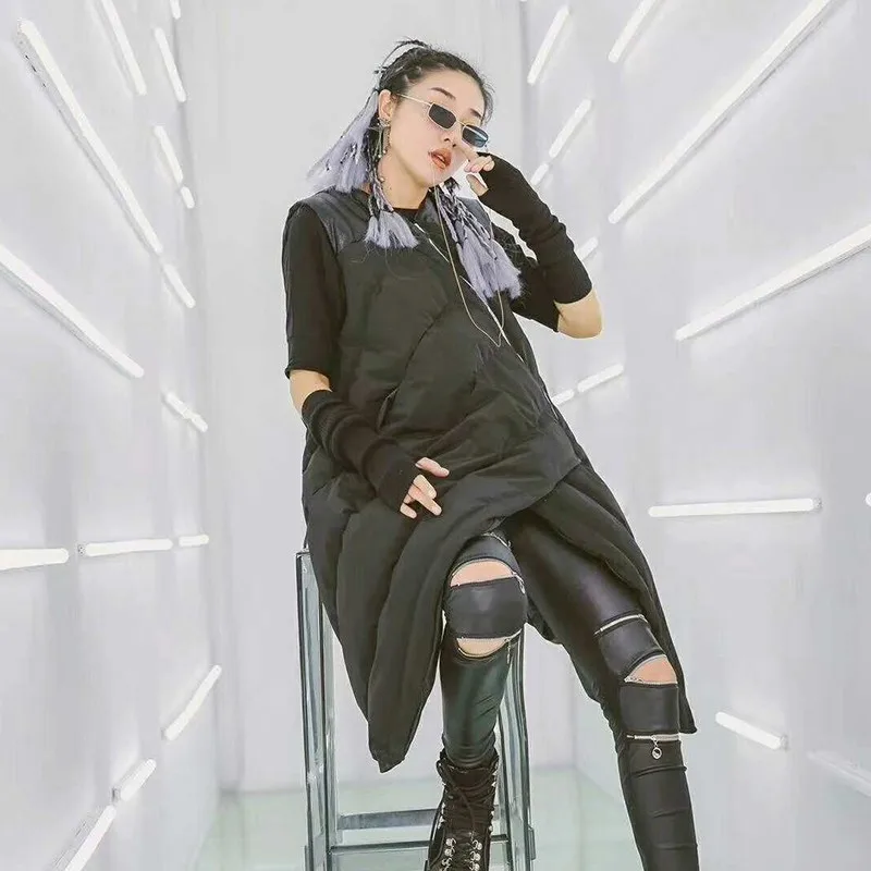 CHICEVER 2018 Winter Sleeveless Down Jacket For Women Vest Female Gilet Zipper Asymmetric Hem Women's Waistcoat Fashion Clothing
