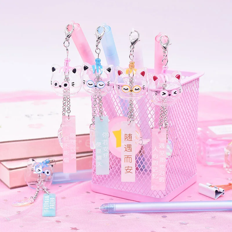 

1PC Cute Cat Pens Kawaii Crystal Gel Pens Pendant Neutral Pens For Kids Gift School Office Supplies Stationery