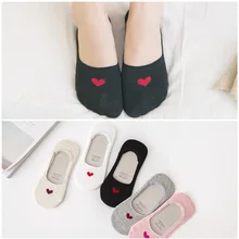 Женские хлопковые незаметные носки, Нескользящие, низкие, с принтом в виде сердца, женские, повседневные, милые, корейские, японские, кавайные носки, Прямая поставка