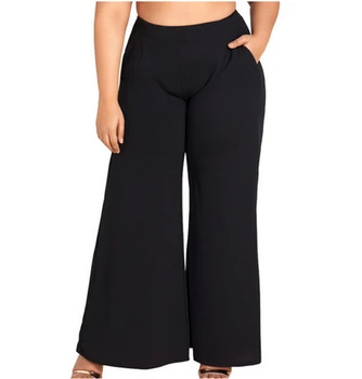 

OL Office Women Pants Loose Stretch Wide Leg Pants Solid High Waist Trousers Women Plus Size Pantalon Femme