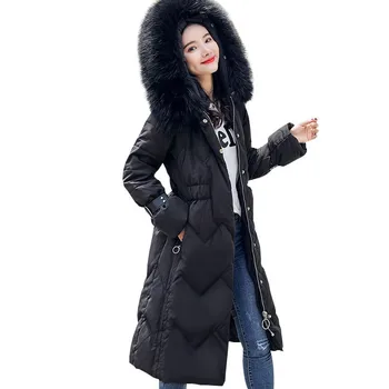 

Winter long Down Jacket Women 2019 New Big Raccoon Fur Collar Hooded White Duck Feather Fashion basic Coat Female Parker HJ162