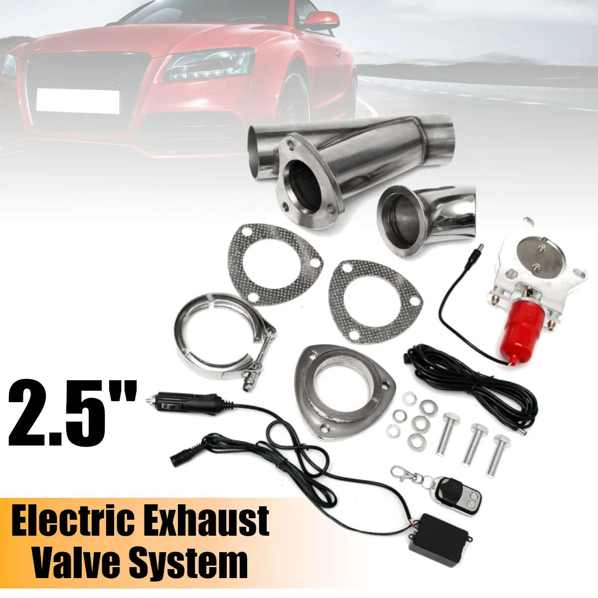 

2.5" Car Electric Exhaust Downpipe Exhaust Tips Cutout E-Cut Out Dual-Valve Controller Remote Kit