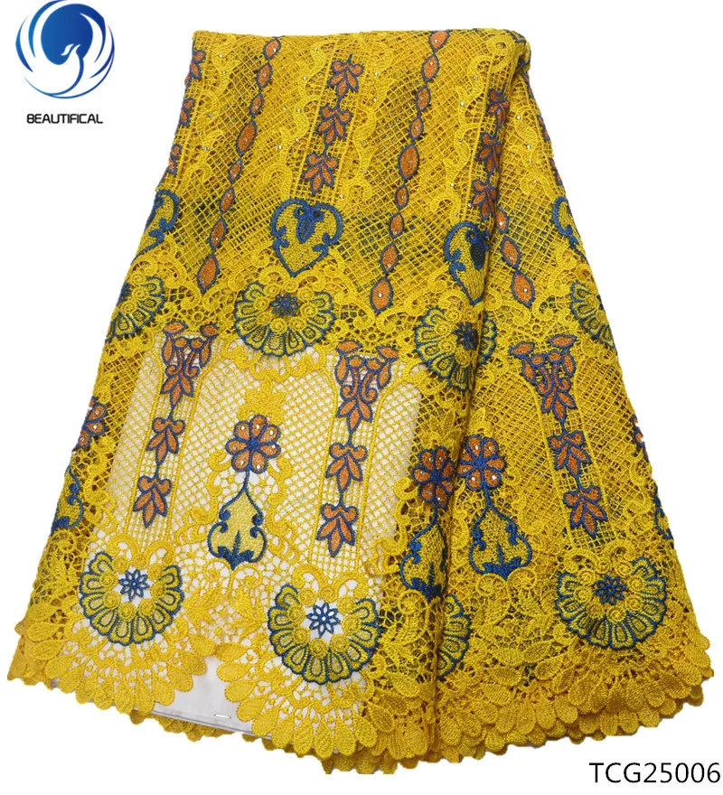 

BEAUTIFICAL nigerian lace fabrics sewing fabric african guipure lace fabric 2018 high quality lace yellow 5 yards/piece TCG250