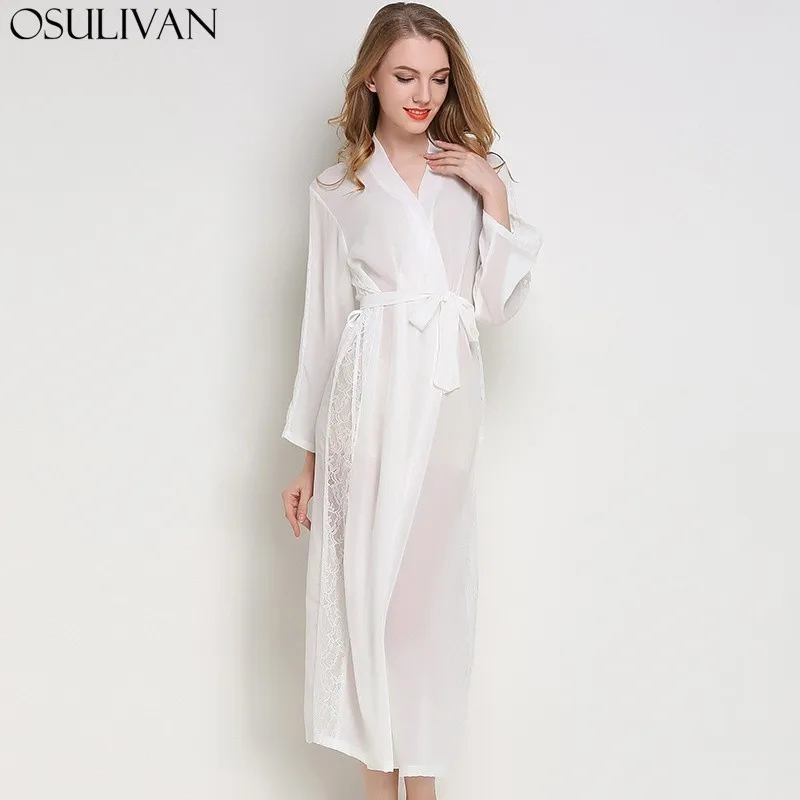 

OSULIVAN Bridesmaid Robes Women Robes Bathrobe Silk Gown Peignoir Satin Femme Bridal Robes Full Sleeve Bow Lace Up Sleepwear