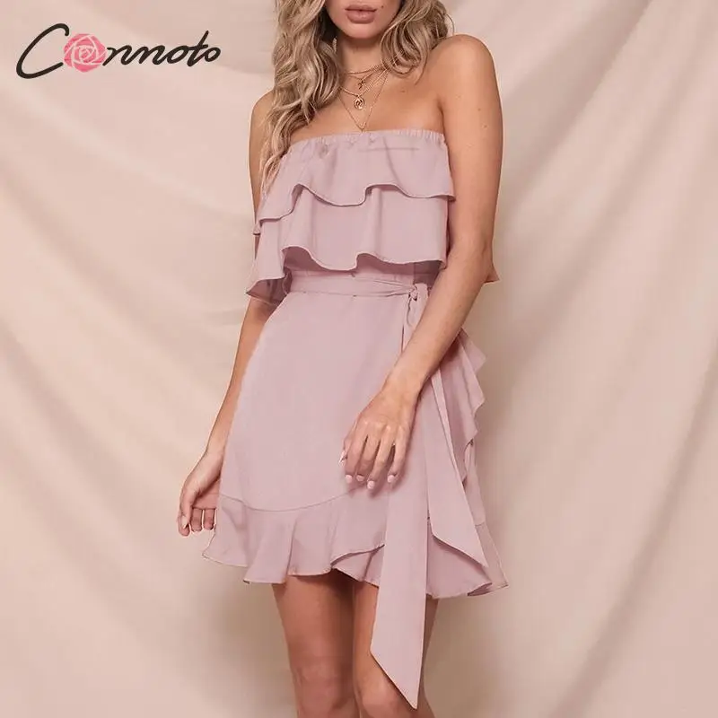 Conmoto Вечерние Розовые летние 2019 сексуальные женские платья с оборками