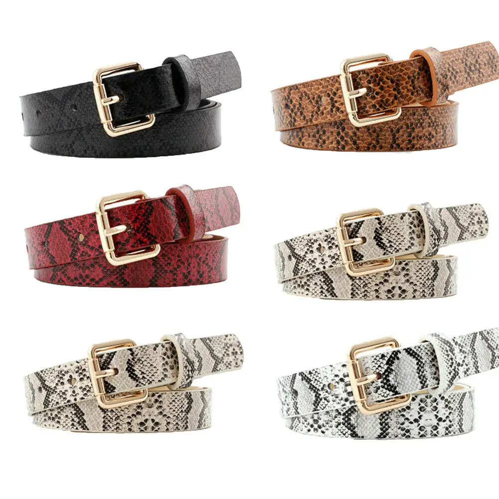 

New Women Ladies Fashion Casual Chic Belt Snake Printed Square Buckle Waist Belt PU Leather Belt Waistband